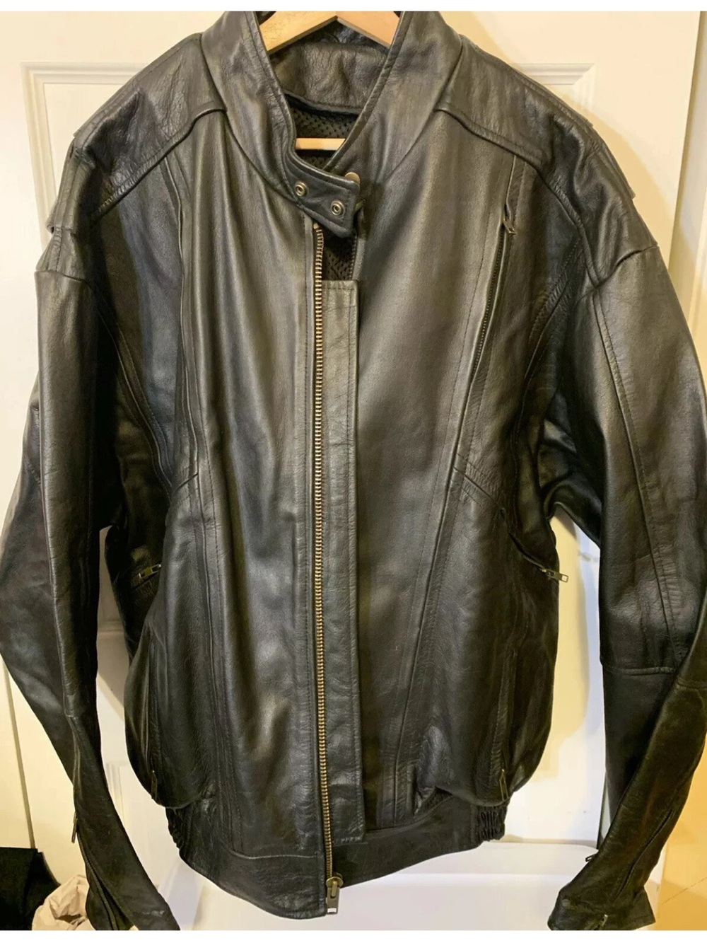 Jamin Mens Sz 54 Leather Motorcycle Jacket Black Heavy Biker